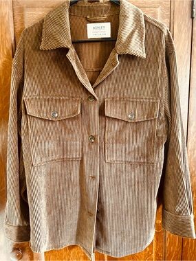 Ashley By 26 International Corduroy Shirt Jacket in Olive Brown
